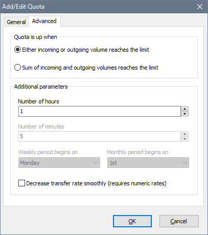 Add/Edit Quota window - Advanced tab