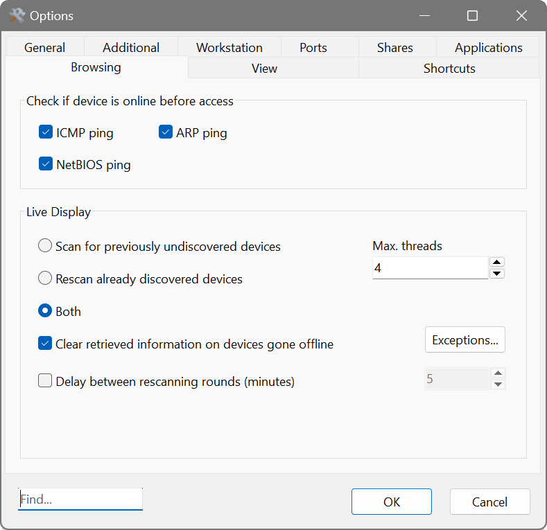 Options - Browsing tab